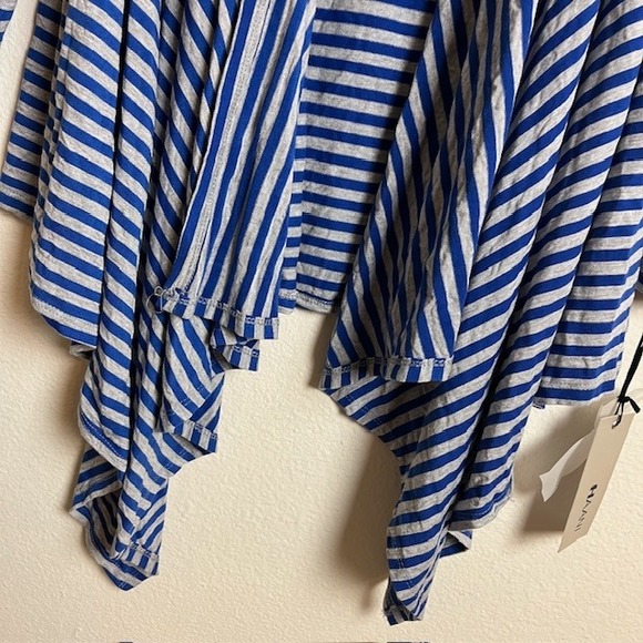 HAANI XL Blue Gray Striped Draped Open Front Lightweight Long Sleeve Cardigan - Picture 6 of 13